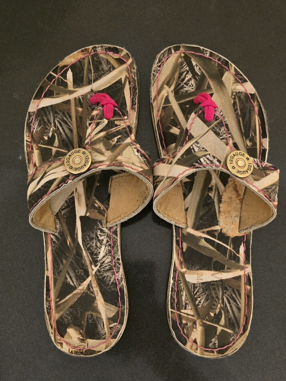 Women’s Camouflage 12 Gauge Slide Sandals with Pink Accent